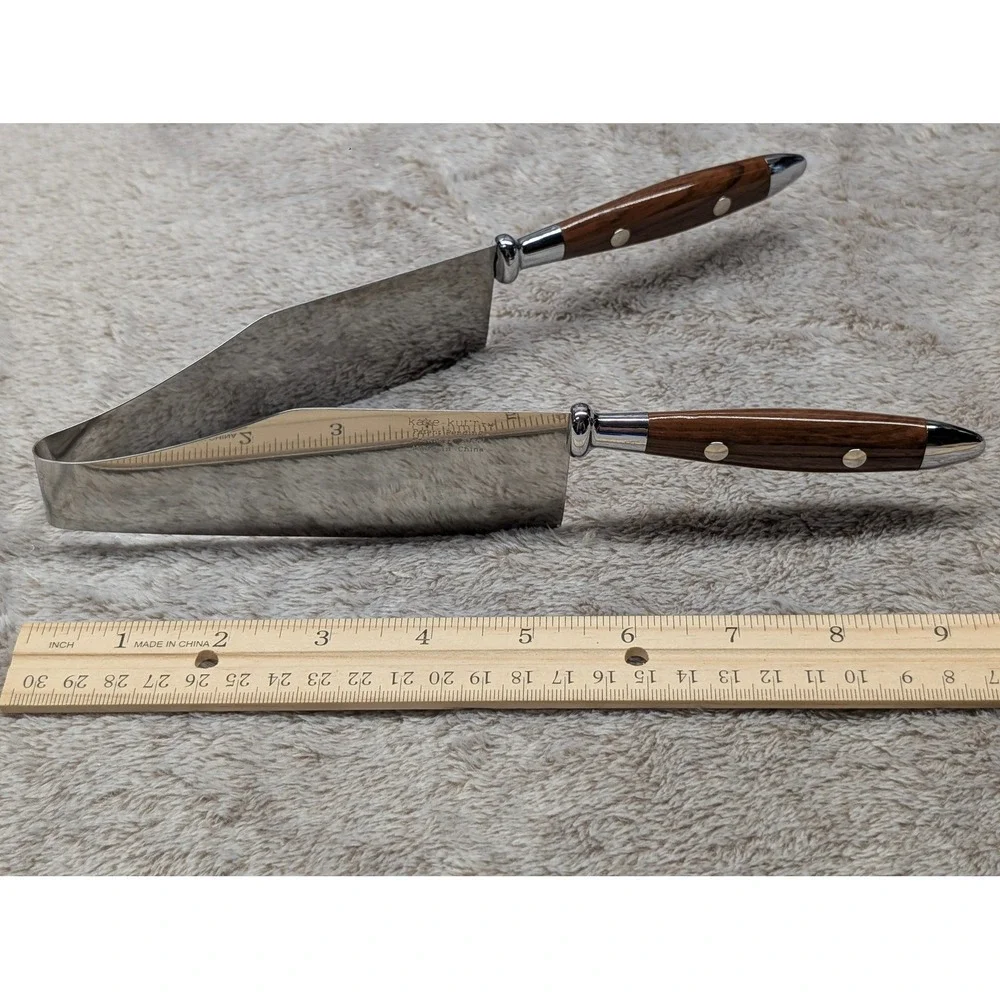Kake-Kut'r Stainless Steel Cake Slicer Serving Wood Grain Handle V Cut Server